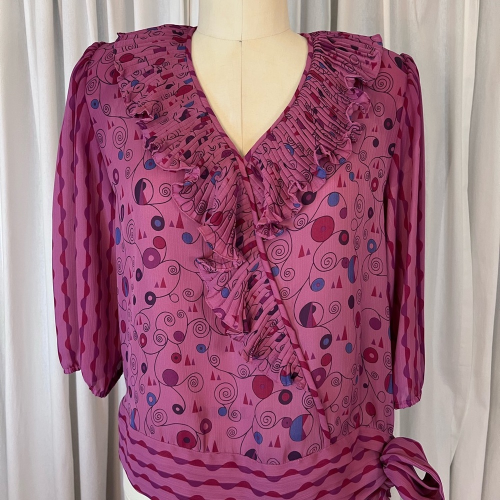 Vintage 80’s Judi Michael Women's Ruffled Pink Blouse